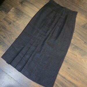 Vintage Lombardi Inc Black Linen Pleated Midi Skirt Size 6 Dark Academia
